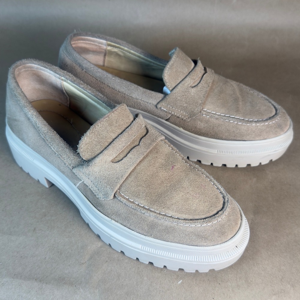Patina Tan Suede Lug Sole Platform Loafers Handmade In Mexico Women's 8